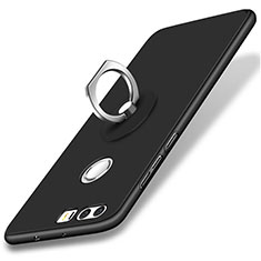 Handyhülle Hülle Kunststoff Schutzhülle Matt mit Fingerring Ständer für Huawei Honor 8 Schwarz