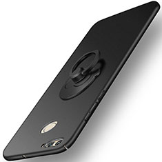 Handyhülle Hülle Kunststoff Schutzhülle Matt mit Fingerring Ständer für Huawei Nova 2 Plus Schwarz