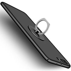 Handyhülle Hülle Kunststoff Schutzhülle Matt mit Fingerring Ständer für Huawei P10 Plus Schwarz