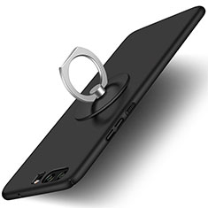 Handyhülle Hülle Kunststoff Schutzhülle Matt mit Fingerring Ständer für Huawei P10 Schwarz