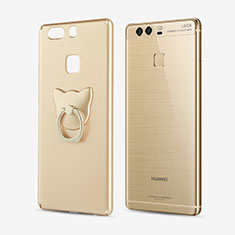 Handyhülle Hülle Kunststoff Schutzhülle Matt mit Fingerring Ständer für Huawei P9 Gold