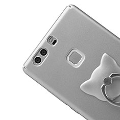 Handyhülle Hülle Kunststoff Schutzhülle Matt mit Fingerring Ständer für Huawei P9 Silber