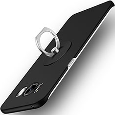 Handyhülle Hülle Kunststoff Schutzhülle Matt mit Fingerring Ständer für Samsung Galaxy S8 Plus Schwarz