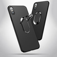 Handyhülle Hülle Kunststoff Schutzhülle Matt mit Fingerring Ständer T01 für Apple iPhone X Schwarz