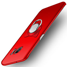 Handyhülle Hülle Kunststoff Schutzhülle Matt mit Magnetisch Fingerring Ständer für Samsung Galaxy S7 Edge G935F Rot