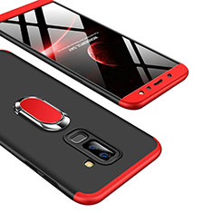 Handyhülle Hülle Kunststoff Schutzhülle Matt Vorder und Rückseite 360 Grad mit Fingerring Ständer Q01 für Samsung Galaxy A6 Plus Rot und Schwarz