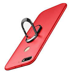 Handyhülle Hülle Kunststoff Schutzhülle Tasche Matt mit Fingerring Ständer A01 für Huawei Y7 (2018) Rot