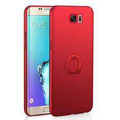 Handyhülle Hülle Kunststoff Schutzhülle Tasche Matt mit Fingerring Ständer A01 für Samsung Galaxy S6 Edge SM-G925 Rot