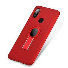 Handyhülle Hülle Kunststoff Schutzhülle Tasche Matt mit Fingerring Ständer A01 für Xiaomi Mi 8 Rot