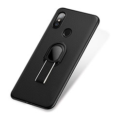 Handyhülle Hülle Kunststoff Schutzhülle Tasche Matt mit Fingerring Ständer A01 für Xiaomi Mi 8 Schwarz