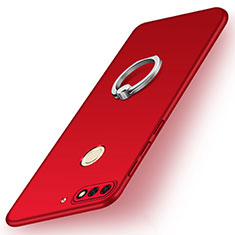 Handyhülle Hülle Kunststoff Schutzhülle Tasche Matt mit Fingerring Ständer A02 für Huawei Honor 7C Rot