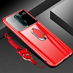 Handyhülle Hülle Kunststoff Schutzhülle Tasche Matt mit Magnetisch Fingerring Ständer P01 für Oppo RX17 Pro Rot