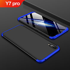 Handyhülle Hülle Kunststoff Schutzhülle Tasche Matt Vorder und Rückseite 360 Grad für Huawei Y7 Pro (2019) Blau und Schwarz