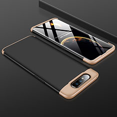 Handyhülle Hülle Kunststoff Schutzhülle Tasche Matt Vorder und Rückseite 360 Grad für Samsung Galaxy A80 Gold und Schwarz