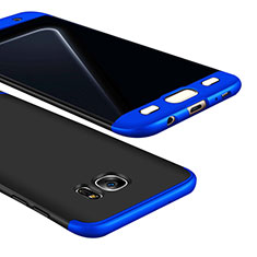 Handyhülle Hülle Kunststoff Schutzhülle Tasche Matt Vorder und Rückseite 360 Grad M01 für Samsung Galaxy S7 Edge G935F Blau und Schwarz