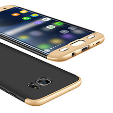 Handyhülle Hülle Kunststoff Schutzhülle Tasche Matt Vorder und Rückseite 360 Grad M01 für Samsung Galaxy S7 Edge G935F Gold und Schwarz