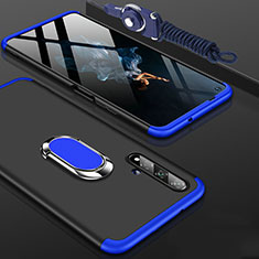 Handyhülle Hülle Kunststoff Schutzhülle Tasche Matt Vorder und Rückseite 360 Grad mit Fingerring Ständer für Huawei Honor 20 Blau und Schwarz
