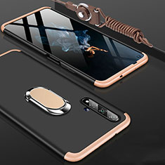 Handyhülle Hülle Kunststoff Schutzhülle Tasche Matt Vorder und Rückseite 360 Grad mit Fingerring Ständer für Huawei Honor 20S Gold und Schwarz