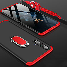 Handyhülle Hülle Kunststoff Schutzhülle Tasche Matt Vorder und Rückseite 360 Grad mit Fingerring Ständer für Huawei Honor 20S Rot und Schwarz
