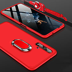 Handyhülle Hülle Kunststoff Schutzhülle Tasche Matt Vorder und Rückseite 360 Grad mit Fingerring Ständer für Huawei Nova 5T Rot