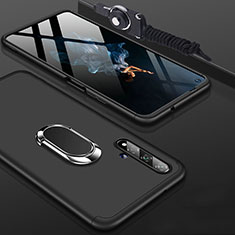 Handyhülle Hülle Kunststoff Schutzhülle Tasche Matt Vorder und Rückseite 360 Grad mit Fingerring Ständer für Huawei Nova 5T Schwarz