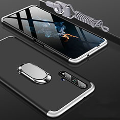 Handyhülle Hülle Kunststoff Schutzhülle Tasche Matt Vorder und Rückseite 360 Grad mit Fingerring Ständer für Huawei Nova 5T Silber und Schwarz