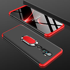Handyhülle Hülle Kunststoff Schutzhülle Tasche Matt Vorder und Rückseite 360 Grad mit Fingerring Ständer für Oppo A11 Rot und Schwarz