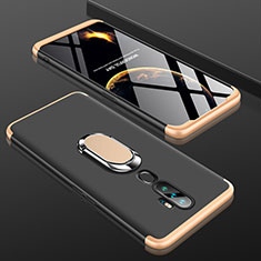 Handyhülle Hülle Kunststoff Schutzhülle Tasche Matt Vorder und Rückseite 360 Grad mit Fingerring Ständer für Oppo A11X Gold und Schwarz