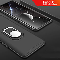 Handyhülle Hülle Kunststoff Schutzhülle Tasche Matt Vorder und Rückseite 360 Grad mit Fingerring Ständer für Oppo Find X Super Flash Edition Schwarz