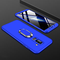 Handyhülle Hülle Kunststoff Schutzhülle Tasche Matt Vorder und Rückseite 360 Grad mit Fingerring Ständer für Samsung Galaxy A6 Plus Blau