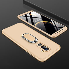 Handyhülle Hülle Kunststoff Schutzhülle Tasche Matt Vorder und Rückseite 360 Grad mit Fingerring Ständer für Samsung Galaxy A6 Plus Gold