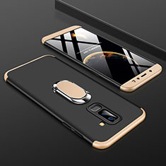 Handyhülle Hülle Kunststoff Schutzhülle Tasche Matt Vorder und Rückseite 360 Grad mit Fingerring Ständer für Samsung Galaxy A6 Plus Gold und Schwarz