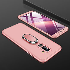 Handyhülle Hülle Kunststoff Schutzhülle Tasche Matt Vorder und Rückseite 360 Grad mit Fingerring Ständer für Samsung Galaxy A6 Plus Rosa
