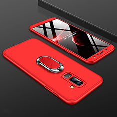 Handyhülle Hülle Kunststoff Schutzhülle Tasche Matt Vorder und Rückseite 360 Grad mit Fingerring Ständer für Samsung Galaxy A6 Plus Rot