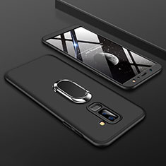 Handyhülle Hülle Kunststoff Schutzhülle Tasche Matt Vorder und Rückseite 360 Grad mit Fingerring Ständer für Samsung Galaxy A6 Plus Schwarz