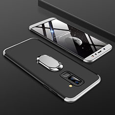 Handyhülle Hülle Kunststoff Schutzhülle Tasche Matt Vorder und Rückseite 360 Grad mit Fingerring Ständer für Samsung Galaxy A6 Plus Silber