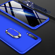 Handyhülle Hülle Kunststoff Schutzhülle Tasche Matt Vorder und Rückseite 360 Grad mit Fingerring Ständer für Samsung Galaxy A70 Blau