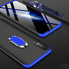 Handyhülle Hülle Kunststoff Schutzhülle Tasche Matt Vorder und Rückseite 360 Grad mit Fingerring Ständer für Samsung Galaxy A70 Blau und Schwarz