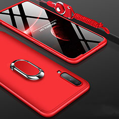 Handyhülle Hülle Kunststoff Schutzhülle Tasche Matt Vorder und Rückseite 360 Grad mit Fingerring Ständer für Samsung Galaxy A70 Rot
