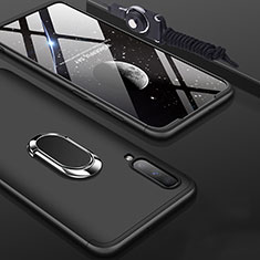 Handyhülle Hülle Kunststoff Schutzhülle Tasche Matt Vorder und Rückseite 360 Grad mit Fingerring Ständer für Samsung Galaxy A70 Schwarz