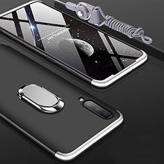 Handyhülle Hülle Kunststoff Schutzhülle Tasche Matt Vorder und Rückseite 360 Grad mit Fingerring Ständer für Samsung Galaxy A70 Silber und Schwarz