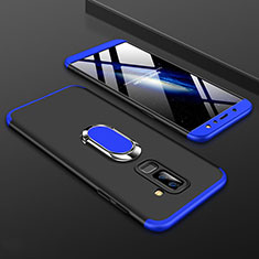 Handyhülle Hülle Kunststoff Schutzhülle Tasche Matt Vorder und Rückseite 360 Grad mit Fingerring Ständer für Samsung Galaxy A9 Star Lite Blau und Schwarz