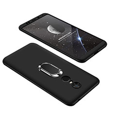 Handyhülle Hülle Kunststoff Schutzhülle Tasche Matt Vorder und Rückseite 360 Grad mit Fingerring Ständer für Xiaomi Redmi 5 Plus Schwarz