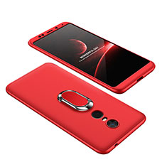 Handyhülle Hülle Kunststoff Schutzhülle Tasche Matt Vorder und Rückseite 360 Grad mit Fingerring Ständer für Xiaomi Redmi Note 5 Indian Version Rot