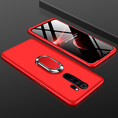 Handyhülle Hülle Kunststoff Schutzhülle Tasche Matt Vorder und Rückseite 360 Grad mit Fingerring Ständer für Xiaomi Redmi Note 8 Pro Rot