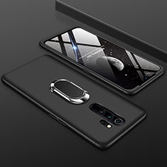 Handyhülle Hülle Kunststoff Schutzhülle Tasche Matt Vorder und Rückseite 360 Grad mit Fingerring Ständer für Xiaomi Redmi Note 8 Pro Schwarz
