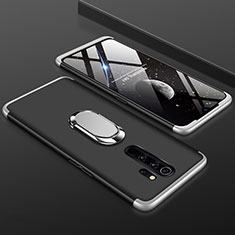 Handyhülle Hülle Kunststoff Schutzhülle Tasche Matt Vorder und Rückseite 360 Grad mit Fingerring Ständer für Xiaomi Redmi Note 8 Pro Silber und Schwarz