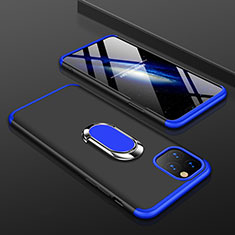 Handyhülle Hülle Kunststoff Schutzhülle Tasche Matt Vorder und Rückseite 360 Grad mit Fingerring Ständer R01 für Apple iPhone 11 Pro Blau und Schwarz