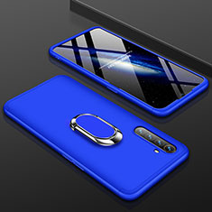 Handyhülle Hülle Kunststoff Schutzhülle Tasche Matt Vorder und Rückseite 360 Grad mit Fingerring Ständer R01 für Realme X2 Blau