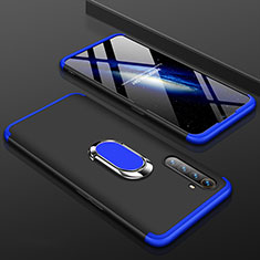 Handyhülle Hülle Kunststoff Schutzhülle Tasche Matt Vorder und Rückseite 360 Grad mit Fingerring Ständer R01 für Realme X2 Blau und Schwarz